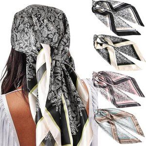 4 Pack 35” Satin Large Square Head Scarves Silk Like Scarf Hair Sleeping Wraps